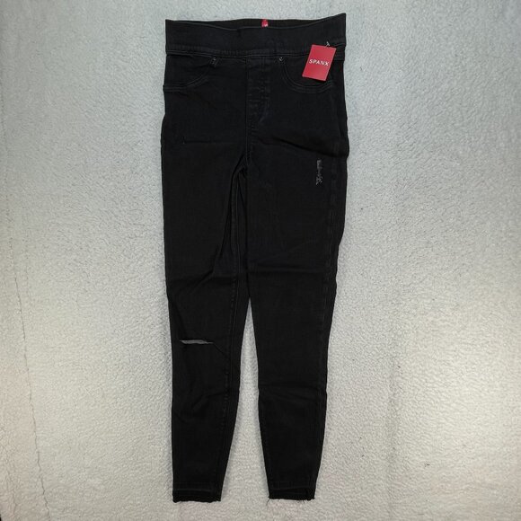Spanx NWT Black Vintage Skinny Distressed Denim Leggings Size XS Pull On Jeans - Picture 1 of 15